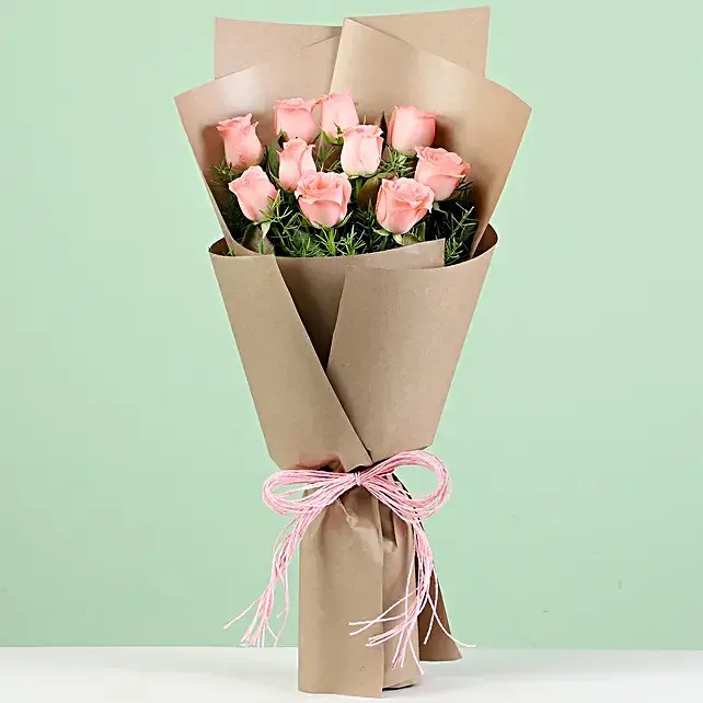 Pink Roses With Brown Packing